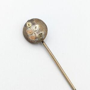 Antique tri colour leaf vine stick pin on round dome /hat pin / lapel pin